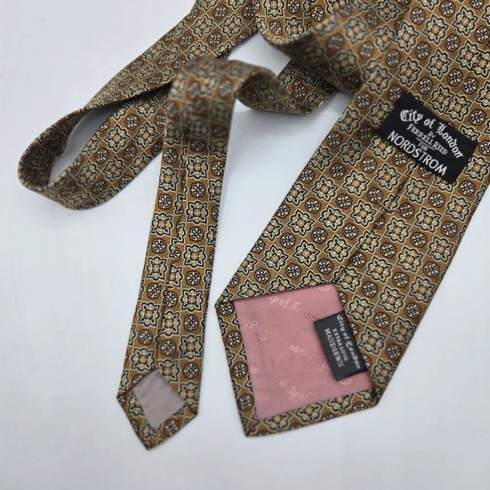 City of London Ferrell Reed Tie Mens XL Gold Geometric Silk Jacquard Nordstrom